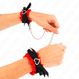 Kink Handgelenkfesseln in Rot im Größenvergleich, verstellbar 22–35 cm