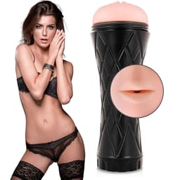 Jamyjob Mund-Masturbator aus TPE mit mundförmigem Eingang, Gesamtansicht des Toys