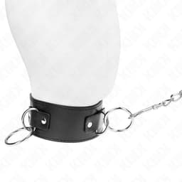 Kink Halsband mit Leine und drei Ringen flach ausgelegt, gesamte Länge sichtbar