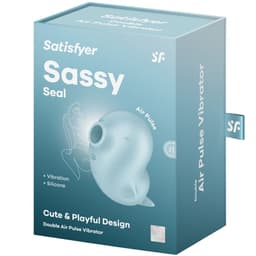 Verpackung des Satisfyer Sassy Seal Druckwellenvibrators in Blau