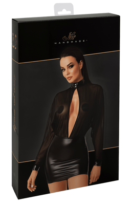 Noir Handmade Tüll-Minikleid in Schwarz am Model getragen, Ansicht von hinten im Ganzen
