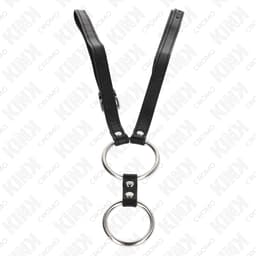 Kink Doppel-Penisring flach ausgelegt, gesamter Ledergurt mit 112 cm sichtbar