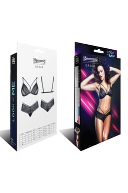 Demoniq Grace Dessous-Set in schwarz, Detailansicht der Träger und Nähte