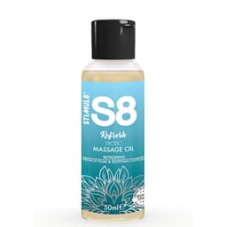 Stimul8 S8 Massageöl Box 3 x 50 ml, Verpackung mit Produktinformationen