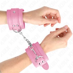 Kink Handgelenkfesseln in Rosa, Gesamtansicht des Paars, Handgelenkfesseln der Kink BDSM-Serie im Karton