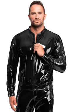 Noir Handmade Lack-Jacke, Nahaufnahme des Frontreißverschlusses