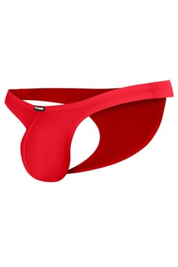 Cut4Men Capri Brief in Rot, Detailansicht des gummierten Logos am Bund