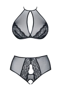 Demoniq Yolande Dessous-Set in schwarz, am Model getragen, Frontansicht