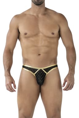 Cut4Men String in Schwarz-Gold, komplette Gesamtansicht von vorne