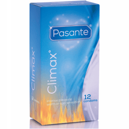 Pasante Climax Kondome mit Wärme- und Kälteeffekt, Packung mit 12 Stück, Gesamtansicht
