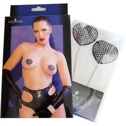 Chilirose Nippelpasties mit Strass und Silberkette, Strassbesatz und Kettenglieder in Nahaufnahme