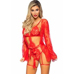 Leg Avenue Teddy- und Morgenmantel-Set in Rot, komplettes Outfit in der Gesamtansicht