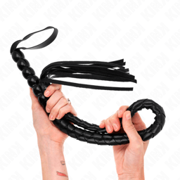 Kink Schlangenpeitsche mit Perlen am Griff, Gesamtansicht mit 80 cm Länge