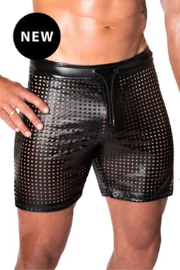 Noir Handmade Men Chaos Shorts, Nahaufnahme des Wetlook-Materials