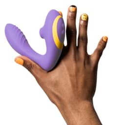 ROMP Reverb G-Punkt-Vibrator in Lila, Kopfform aus medizinischem Silikon in der Nahaufnahme