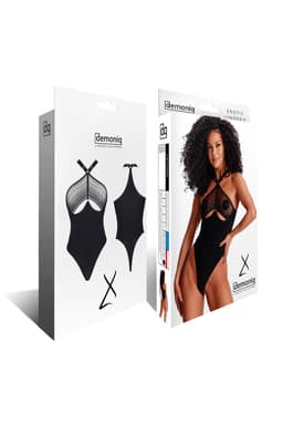 Demoniq LadyX Trini – Body aus blickdichtem Stoff und Spitze, Detailansicht des Materialmixes