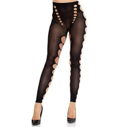 Leg Avenue blickdichte Strümpfe in Schwarz mit Cut-outs, Gesamtansicht am Bein