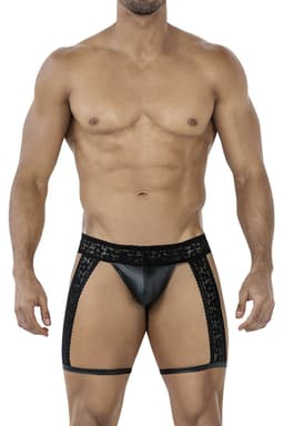Cut4Men Strumpfhalter mit String in Schwarz, komplette Gesamtansicht von vorne