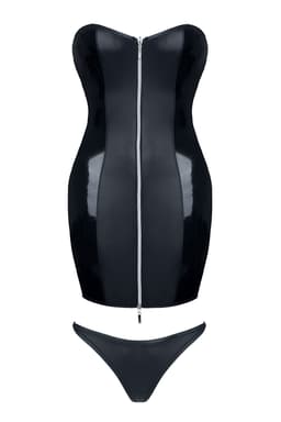 Demoniq Greta Minikleid in schwarz, Nahaufnahme des Materials PVC: 100 % Polyester; Wetlook: 95 % Polyester