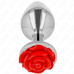 Kink Edelstahl-Analplug in Roségold mit roter Rose schräg von oben aufgenommen