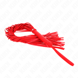 Kink Weich-PVC-Peitsche Rot, Griff und Riemenansatz in der Detailaufnahme