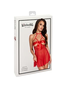 Kissable Negligee in Rot, Gesamtansicht seitlich im natürlichen Licht