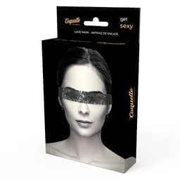 Coquette Chic Desire Augenmaske aus schwarzer Spitze mit Band, Detail des Bandes am Hinterkopf