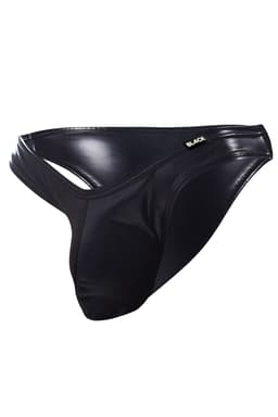 Cut4Men Wetlook-Slip in Schwarz, Detailaufnahme des glatt beschichteten Materials