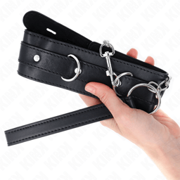 KINK Halsband mit rotem Riemen, Nahaufnahme des D-Rings, Detailaufnahme der Verarbeitung