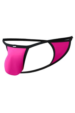 Cut4Men Mini Tanga Kini in Pink, Detailansicht des gummierten Logos am Bund
