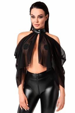 Noir Handmade Tüll-Bolero in Schwarz, komplette Gesamtansicht von vorne fotografiert