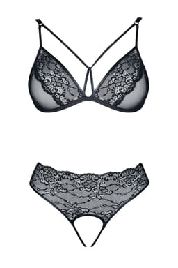 Demoniq Pola Dessous-Set in schwarz, am Model getragen, Frontansicht