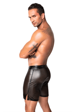 Noir Handmade Men Chaos Shorts, Nahaufnahme des perforierten Lochmusters