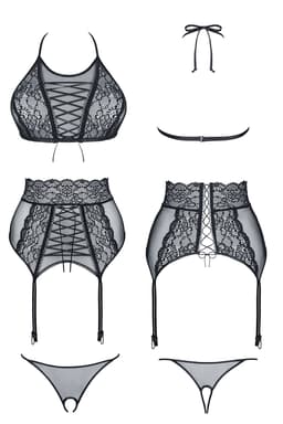 Demoniq Vanda Dessous-Set in schwarz, Ansicht von hinten in voller Länge