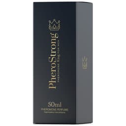 PheroStrong King Pheromon-Parfum für Männer, Flakon neben der Faltschachtel