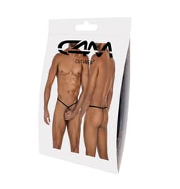 Cut4Men Ouvert-String im Wetlook mit Kreuzdesign in Schwarz, seitliche Ansicht im Ganzen