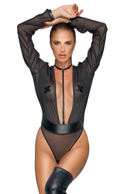 Noir Handmade Mesh-Body, Nahaufnahme der Wetlook-Akzente an der Taille