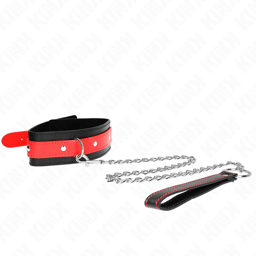 Kink Halsband mit rotem Riemen und Leine, der rote Riemen in der Detailaufnahme
