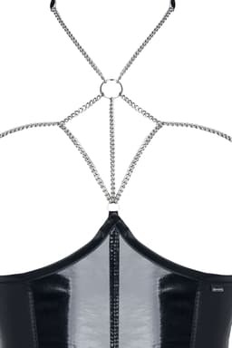 Demoniq Nikoletta Corsage in schwarz, Nahaufnahme des Materials PVC: 100 % Polyester; Wetlook: 95 % Polyester