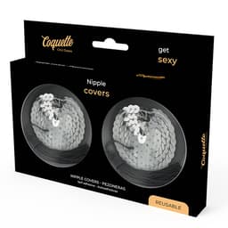 Coquette Chic Desire selbstklebende Nippelabdeckungen in Silber, Verpackung mit Markenlogo und Produktabbildung