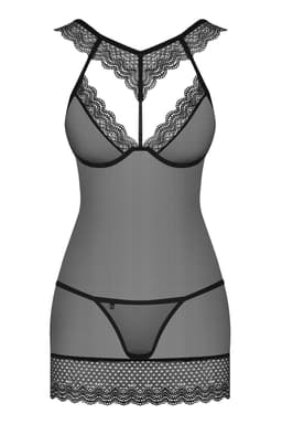 Obsessive 857-CHE-1 Chemise in Schwarz, Gesamtansicht, Studioaufnahme in neutralem Hintergrund