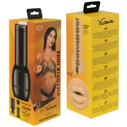 Kiiroo Feel Victoria June Mouth Stroker von der Seite, ABS-Gehäuse und TPE-Hülle