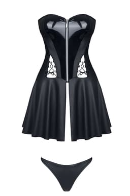 Demoniq Rita Minikleid in schwarz, Nahaufnahme des Materials PVC: 100 % Polyester; Wetlook: 95 % Polyester