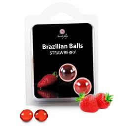 Secretplay 2 Brasilianische Bälle, Geschmack Erdbeere, Verpackung mit 2 Massageölkugeln