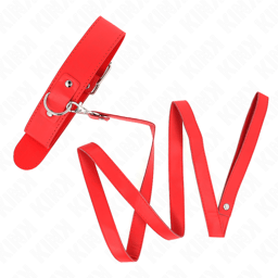 KINK Halsband mit roter Leine, Nahaufnahme des Verschlusses und der Metalldetails