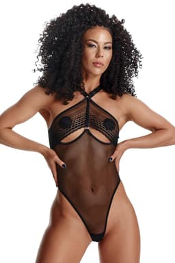 Demoniq LadyX Jimena – Body aus Netzstoff und Spitze, Detailaufnahme von Material und Verarbeitung