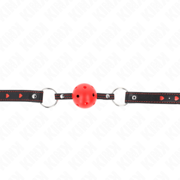 Kink Ballknebel Modell 2 in Rot, Riemen und Schnalle am Hinterkopf im Detail
