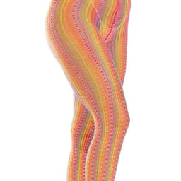 Oberer Abschluss der gehäkelten Leg Avenue Strümpfe in Regenbogenfarben im Detail