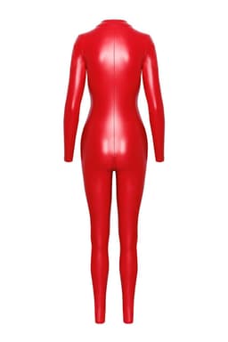 Noir Handmade Wetlook-Overall in Rot, Detailaufnahme der langen Ärmel