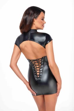 Noir Handmade Minikleid, Rückenansicht mit Schnürung und Hakenverschlussleiste